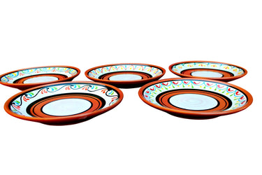 Terracotta White Salad Plates, Set of 5 - Hand Painted From Spain